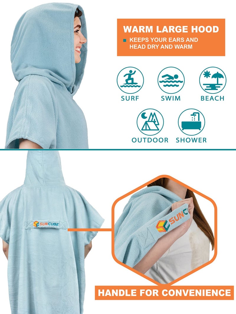 Suncube SUN CUBE Light Blue Microfiber Polyester Surf Poncho Changing Robe with Hood, Quick Dry, Absorbent, Unisex, One Size Fits Most, 44 Inches - Image 4